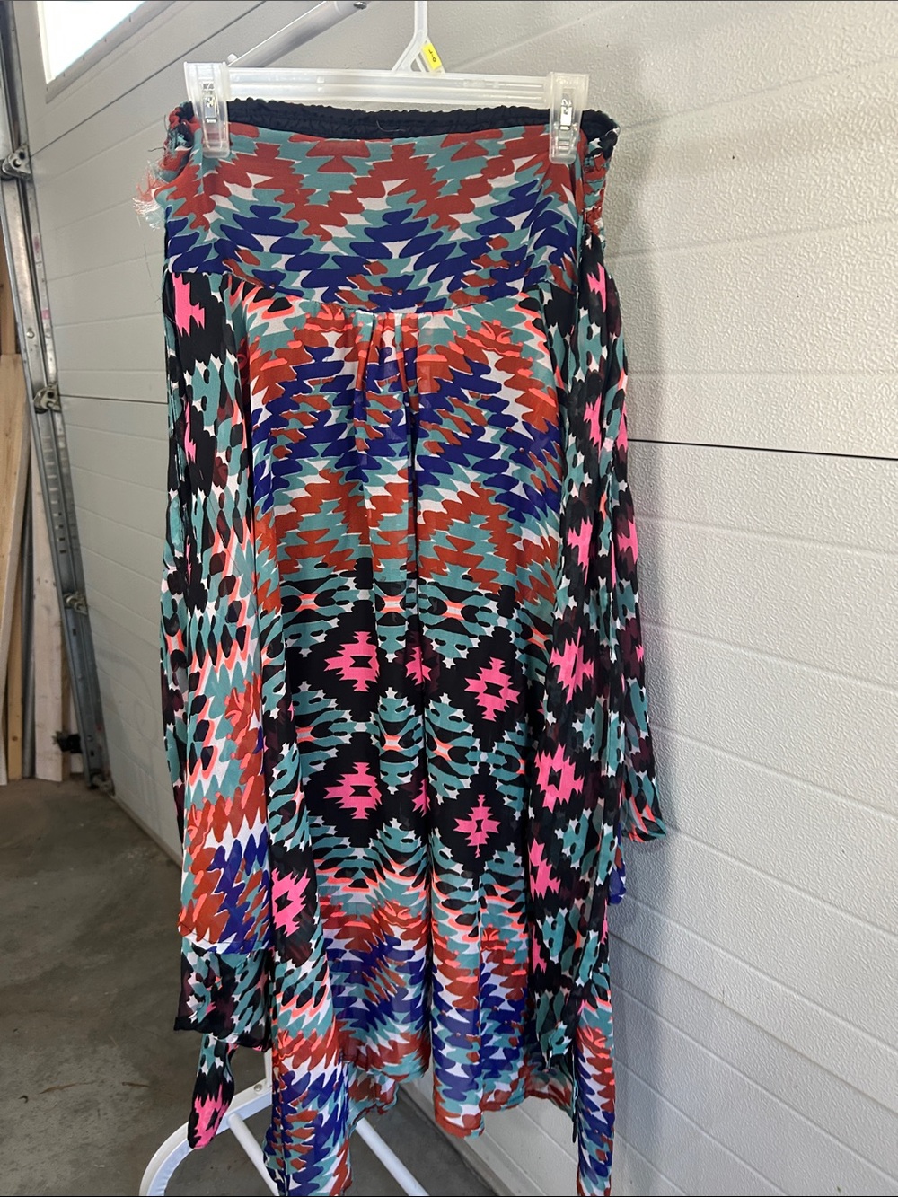 Dalia Collection Aztec-Print Maxi Skirt in Black, Teal & Pink